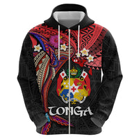 Tonga Emancipation Day Zip Hoodie Ngatu Humpback Whale Polynesian Flower