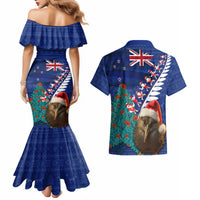 New Zealand Christmas Couples Matching Mermaid Dress and Hawaiian Shirt Kiwi Bird Santa and Silver Fern Funny Haka Dance LT03 - Polynesian Pride