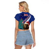 New Zealand Christmas Raglan Cropped T Shirt Kiwi Bird Santa and Silver Fern Funny Haka Dance