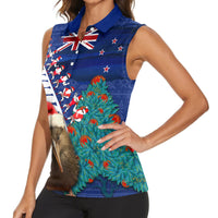New Zealand Christmas Women Sleeveless Polo Shirt Kiwi Bird Santa and Silver Fern Funny Haka Dance