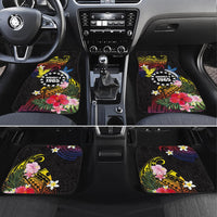 Cook Islands Independence Day Car Mats Maroro and Kakaia with Hibiscus Flower Polynesian Pattern LT03 Set 4pcs Black - Polynesian Pride