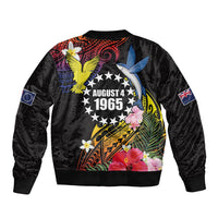 Cook Islands Independence Day Sleeve Zip Bomber Jacket Maroro and Kakaia with Hibiscus Flower Polynesian Pattern LT03 - Polynesian Pride