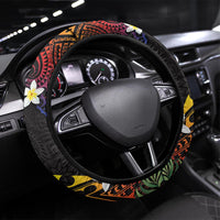 Cook Islands Independence Day Steering Wheel Cover Maroro and Kakaia with Hibiscus Flower Polynesian Pattern LT03 Universal Fit Black - Polynesian Pride