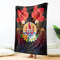 French Polynesia Bastille Day Blanket Tiare Flower and National Seal Polynesian Pattern LT03 - Polynesian Pride