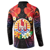 French Polynesia Bastille Day Button Sweatshirt Tiare Flower and National Seal Polynesian Pattern LT03 - Polynesian Pride