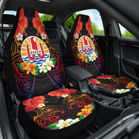 French Polynesia Bastille Day Car Seat Cover Tiare Flower and National Seal Polynesian Pattern LT03 One Size Black - Polynesian Pride