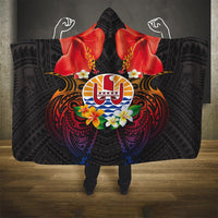 French Polynesia Bastille Day Hooded Blanket Tiare Flower and National Seal Polynesian Pattern LT03 - Polynesian Pride