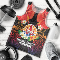 French Polynesia Bastille Day Men Tank Top Tiare Flower and National Seal Polynesian Pattern LT03 - Polynesian Pride