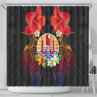 French Polynesia Bastille Day Shower Curtain Tiare Flower and National Seal Polynesian Pattern