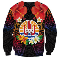 French Polynesia Bastille Day Sweatshirt Tiare Flower and National Seal Polynesian Pattern LT03 - Polynesian Pride