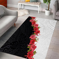 Hawaii Red Hibiscus Flowers Area Rug Polynesian Pattern With Half Black White Version