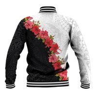 Hawaii Red Hibiscus Flowers Baseball Jacket Polynesian Pattern With Half Black White Version LT03 - Polynesian Pride