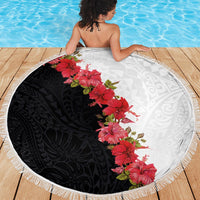 Hawaii Red Hibiscus Flowers Beach Blanket Polynesian Pattern With Half Black White Version LT03 - Polynesian Pride