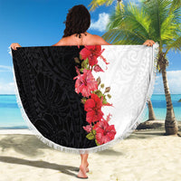 Hawaii Red Hibiscus Flowers Beach Blanket Polynesian Pattern With Half Black White Version LT03 - Polynesian Pride