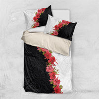 Hawaii Red Hibiscus Flowers Bedding Set Polynesian Pattern With Half Black White Version LT03 US Twin 172cm x 218cm Black - Polynesian Pride