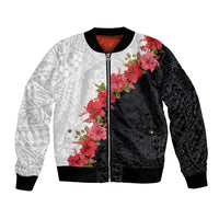 Hawaii Red Hibiscus Flowers Bomber Jacket Polynesian Pattern With Half Black White Version LT03 Unisex Black - Polynesian Pride