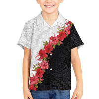 Hawaii Red Hibiscus Flowers Family Matching Puletasi and Hawaiian Shirt Polynesian Pattern With Half Black White Version LT03 Son's Shirt Black - Polynesian Pride