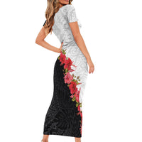 Hawaii Red Hibiscus Flowers Family Matching Short Sleeve Bodycon Dress and Hawaiian Shirt Polynesian Pattern With Half Black White Version LT03 - Polynesian Pride