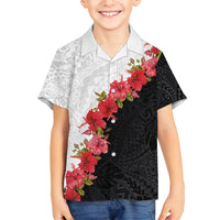 Hawaii Red Hibiscus Flowers Family Matching Short Sleeve Bodycon Dress and Hawaiian Shirt Polynesian Pattern With Half Black White Version LT03 Son's Shirt Black - Polynesian Pride