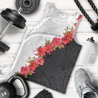 Hawaii Red Hibiscus Flowers Men Tank Top Polynesian Pattern With Half Black White Version LT03 - Polynesian Pride