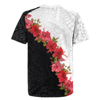 Hawaii Red Hibiscus Flowers Rugby Jersey Polynesian Pattern With Half Black White Version LT03 - Polynesian Pride