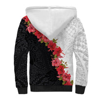 Hawaii Red Hibiscus Flowers Sherpa Hoodie Polynesian Pattern With Half Black White Version LT03 - Polynesian Pride