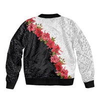 Hawaii Red Hibiscus Flowers Sleeve Zip Bomber Jacket Polynesian Pattern With Half Black White Version LT03 - Polynesian Pride