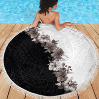 Hawaii Grayscale Hibiscus Flowers Beach Blanket Polynesian Pattern With Half Black White Version LT03 - Polynesian Pride