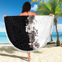 Hawaii Grayscale Hibiscus Flowers Beach Blanket Polynesian Pattern With Half Black White Version LT03 - Polynesian Pride