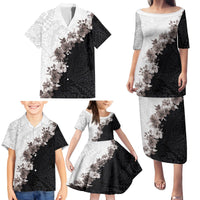Hawaii Grayscale Hibiscus Flowers Family Matching Puletasi and Hawaiian Shirt Polynesian Pattern With Half Black White Version LT03 - Polynesian Pride