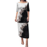 Hawaii Grayscale Hibiscus Flowers Family Matching Puletasi and Hawaiian Shirt Polynesian Pattern With Half Black White Version LT03 Mom's Dress Black - Polynesian Pride