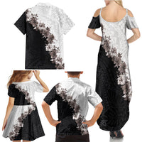 Hawaii Grayscale Hibiscus Flowers Family Matching Summer Maxi Dress and Hawaiian Shirt Polynesian Pattern With Half Black White Version LT03 - Polynesian Pride