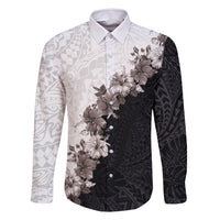 Hawaii Grayscale Hibiscus Flowers Family Matching Summer Maxi Dress and Hawaiian Shirt Polynesian Pattern With Half Black White Version LT03 Dad's Shirt - Long Sleeve Black - Polynesian Pride
