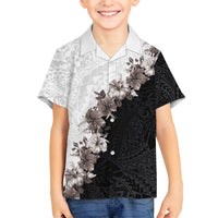 Hawaii Grayscale Hibiscus Flowers Family Matching Summer Maxi Dress and Hawaiian Shirt Polynesian Pattern With Half Black White Version LT03 Son's Shirt Black - Polynesian Pride