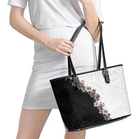 Hawaii Grayscale Hibiscus Flowers Leather Tote Bag Polynesian Pattern With Half Black White Version LT03 - Polynesian Pride