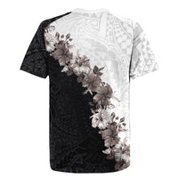 Hawaii Grayscale Hibiscus Flowers Rugby Jersey Polynesian Pattern With Half Black White Version LT03 - Polynesian Pride