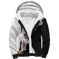 Hawaii Grayscale Hibiscus Flowers Sherpa Hoodie Polynesian Pattern With Half Black White Version LT03 Unisex Black - Polynesian Pride