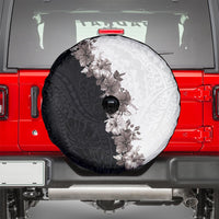 Hawaii Grayscale Hibiscus Flowers Spare Tire Cover Polynesian Pattern With Half Black White Version LT03 - Polynesian Pride
