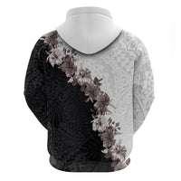 Hawaii Grayscale Hibiscus Flowers Zip Hoodie Polynesian Pattern With Half Black White Version