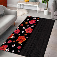 Hawaii Hibiscus and Plumeria Flowers Area Rug Tapa Tribal Pattern Half Style Colorful Mode