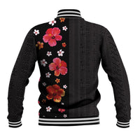 Hawaii Hibiscus and Plumeria Flowers Baseball Jacket Tapa Tribal Pattern Half Style Colorful Mode LT03 - Polynesian Pride