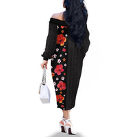 Hawaii Hibiscus and Plumeria Flowers Family Matching Off The Shoulder Long Sleeve Dress and Hawaiian Shirt Tapa Tribal Pattern Half Style Colorful Mode