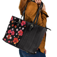 Hawaii Hibiscus and Plumeria Flowers Leather Tote Bag Tapa Tribal Pattern Half Style Colorful Mode LT03 - Polynesian Pride