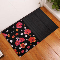 Hawaii Hibiscus and Plumeria Flowers Rubber Doormat Tapa Tribal Pattern Half Style Colorful Mode LT03 - Polynesian Pride