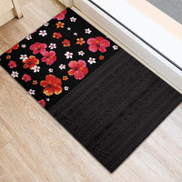 Hawaii Hibiscus and Plumeria Flowers Rubber Doormat Tapa Tribal Pattern Half Style Colorful Mode LT03 - Polynesian Pride