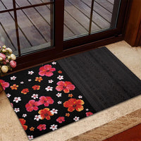 Hawaii Hibiscus and Plumeria Flowers Rubber Doormat Tapa Tribal Pattern Half Style Colorful Mode LT03 - Polynesian Pride