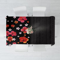 Hawaii Hibiscus and Plumeria Flowers Tablecloth Tapa Tribal Pattern Half Style Colorful Mode LT03 Black - Polynesian Pride