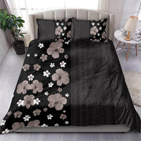 Hawaii Hibiscus and Plumeria Flowers Bedding Set Tapa Tribal Pattern Half Style Grayscale Mode LT03 - Polynesian Pride