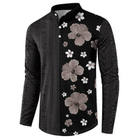Hawaii Hibiscus and Plumeria Flowers Button Sweatshirt Tapa Tribal Pattern Half Style Grayscale Mode LT03 - Polynesian Pride