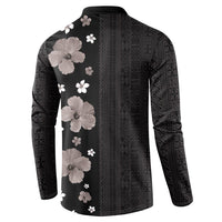 Hawaii Hibiscus and Plumeria Flowers Button Sweatshirt Tapa Tribal Pattern Half Style Grayscale Mode LT03 - Polynesian Pride